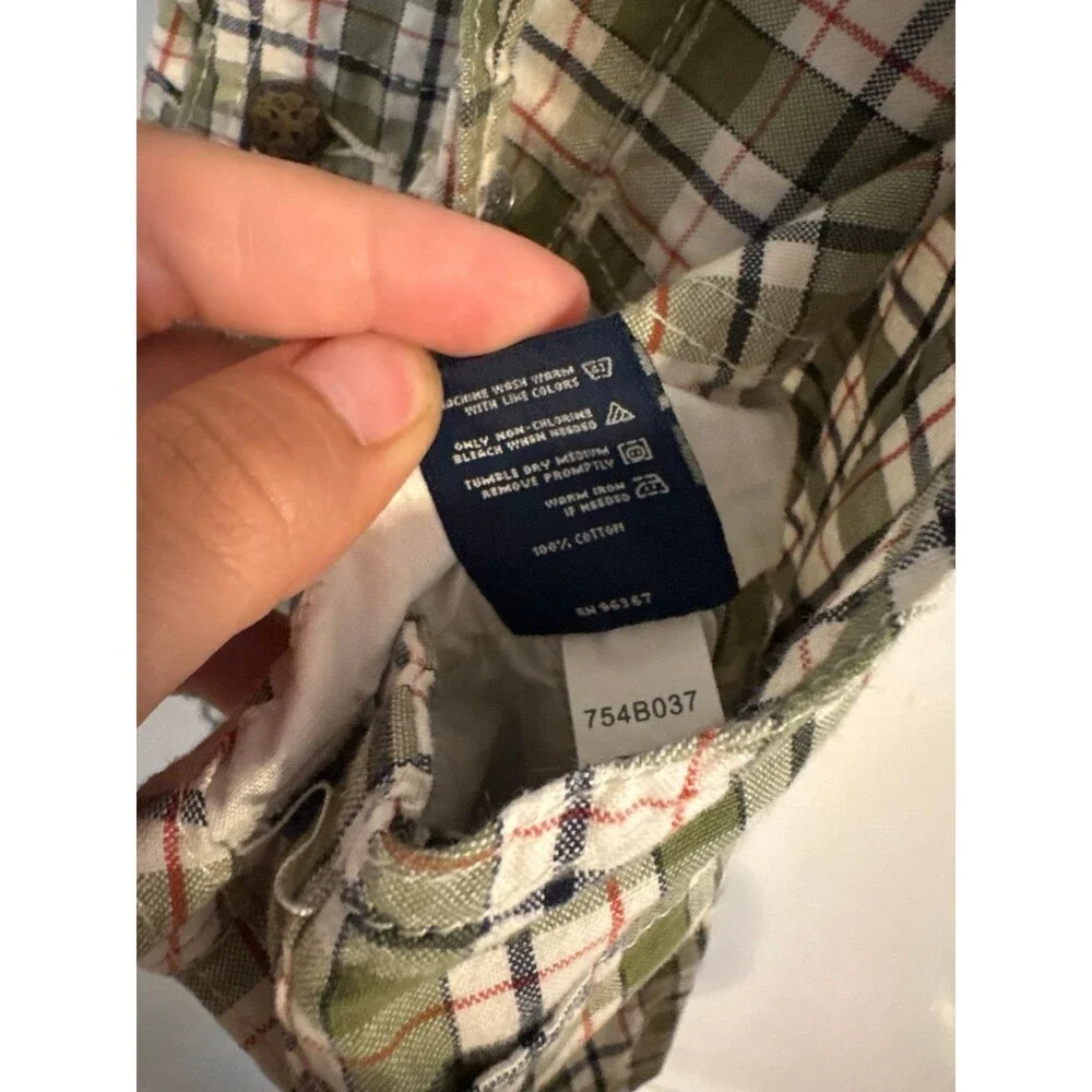 OshKosh Green Plaid Short Overalls Size 6/9 M 100% cotton